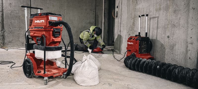 VC 40MX-CB Extractor de polvo con sistema de bolsa continua clase M Extractor de polvo con limpieza automática del filtro y sistema continuo de bolsas para extracción de polvo de clase M Aplicaciones 1